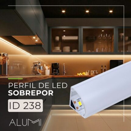 Perfil Led Alumínio Linear Sobrepor Canto 17mm x 17mm - Ref: 238