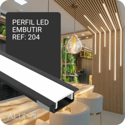 Perfil Led Alumínio Linear Embutir 31mm x 9mm - Ref: 204