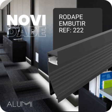 Perfil Led Alumínio Linear Rodapé De Embutir 18,8mm x 60mm - Ref- 222