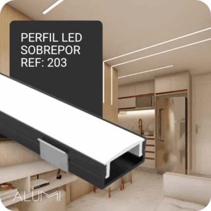 Perfil Led Alumínio Linear Sobrepor 17mm x 7,5mm - Ref: 203